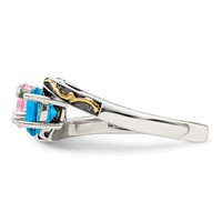 Sterling Silver Antiqued Ring with 14K 3-stone Mother's view 4