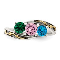 Sterling Silver Antiqued Ring with 14K 3-stone Mother's view 5