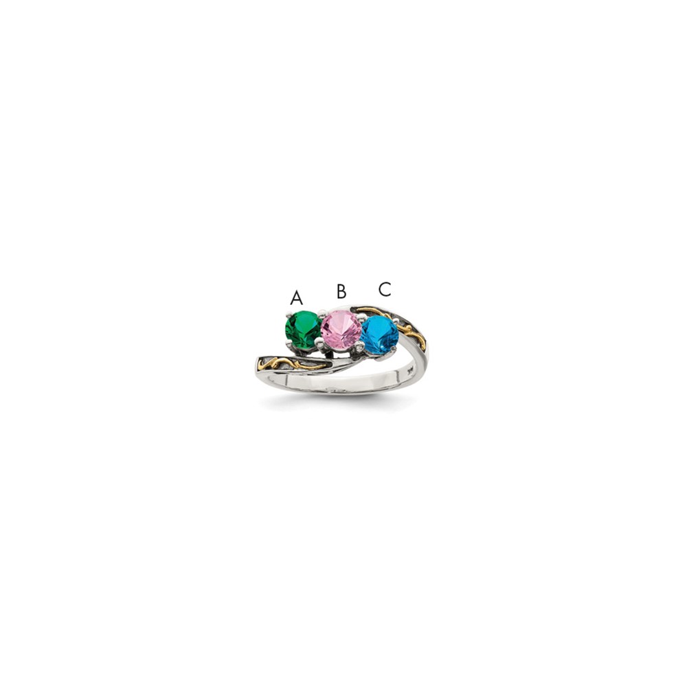 Sterling Silver Antiqued Ring with 14K 3-stone Mother's
