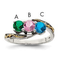 Sterling Silver Antiqued Ring with 14K 3-stone Mother's view 1