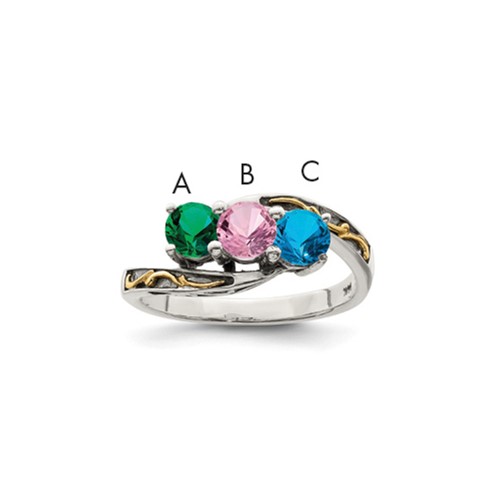 Sterling Silver Antiqued Ring with 14K 3-stone Mother's