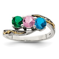 Sterling Silver Antiqued Ring with 14K 3-stone Mother's view 2