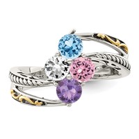 Sterling Silver Antiqued Ring with 14K 4-stone Mother's view 5