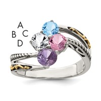 Sterling Silver Antiqued Ring with 14K 4-stone Mother's view 1