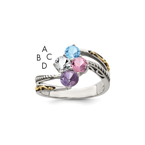 Sterling Silver Antiqued Ring with 14K 4-stone Mother's