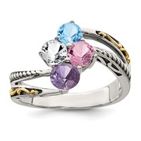 Sterling Silver Antiqued Ring with 14K 4-stone Mother's view 2