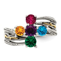 Sterling Silver Antiqued Ring with 14K 5-stone Mother's view 5
