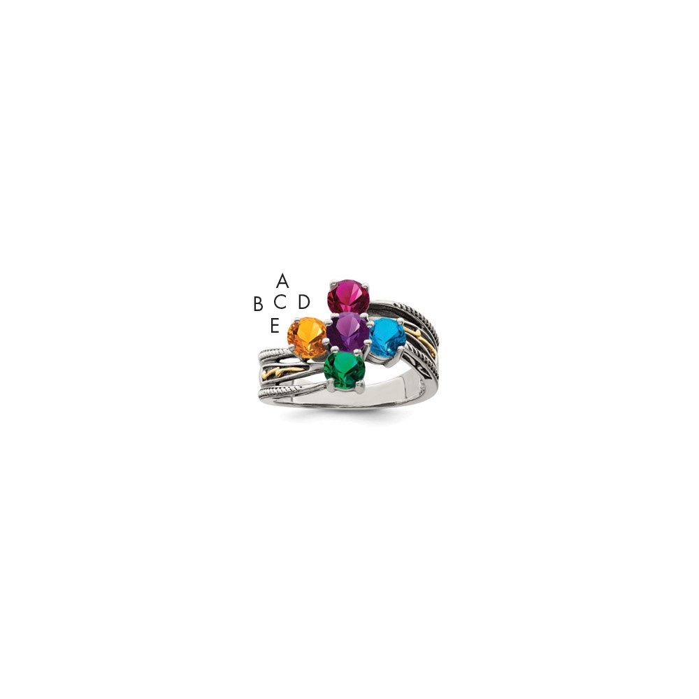 Sterling Silver Antiqued Ring with 14K 5-stone Mother's
