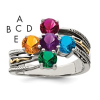 Sterling Silver Antiqued Ring with 14K 5-stone Mother's view 1