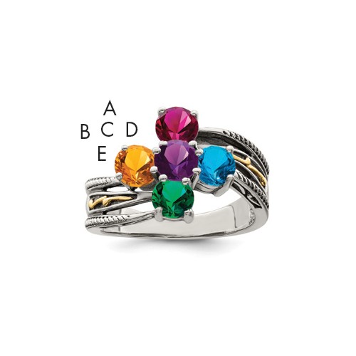 Sterling Silver Antiqued Ring with 14K 5-stone Mother's