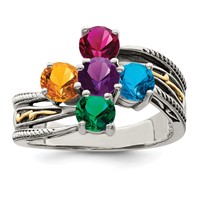 Sterling Silver Antiqued Ring with 14K 5-stone Mother's view 2