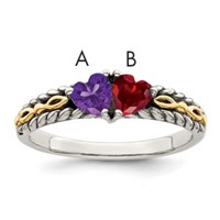 Sterling Silver Antiqued Ring with 14K 2-stone Mother's view 1