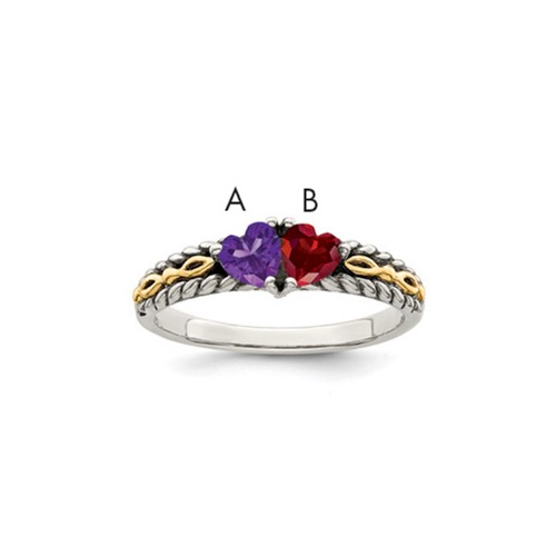 Sterling Silver Antiqued Ring with 14K 2-stone Mother's
