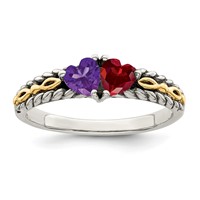 Sterling Silver Antiqued Ring with 14K 2-stone Mother's view 2
