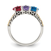Sterling Silver Antiqued Ring with 14K 3-stone Mother's view 3