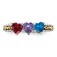 Sterling Silver Antiqued Ring with 14K 3-stone Mother's view 5