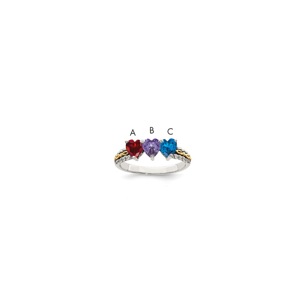Sterling Silver Antiqued Ring with 14K 3-stone Mother's