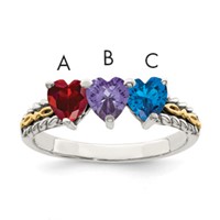 Sterling Silver Antiqued Ring with 14K 3-stone Mother's view 1