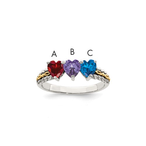Sterling Silver Antiqued Ring with 14K 3-stone Mother's
