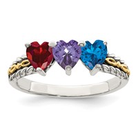 Sterling Silver Antiqued Ring with 14K 3-stone Mother's view 2