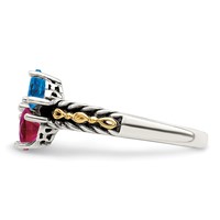 Sterling Silver Antiqued Ring with 14K 4-stone Mother's view 4