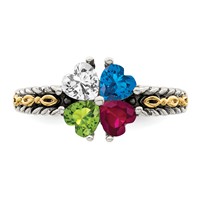 Sterling Silver Antiqued Ring with 14K 4-stone Mother's view 5
