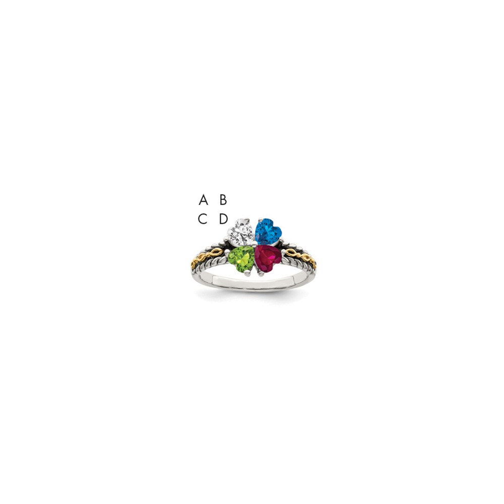 Sterling Silver Antiqued Ring with 14K 4-stone Mother's