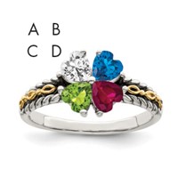Sterling Silver Antiqued Ring with 14K 4-stone Mother's view 1