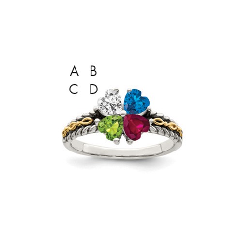 Sterling Silver Antiqued Ring with 14K 4-stone Mother's