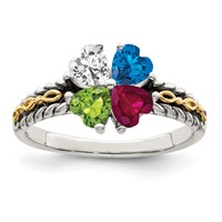 Sterling Silver Antiqued Ring with 14K 4-stone Mother's view 2