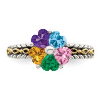 Sterling Silver Antiqued Ring with 14K 5-stone Mother's view 5