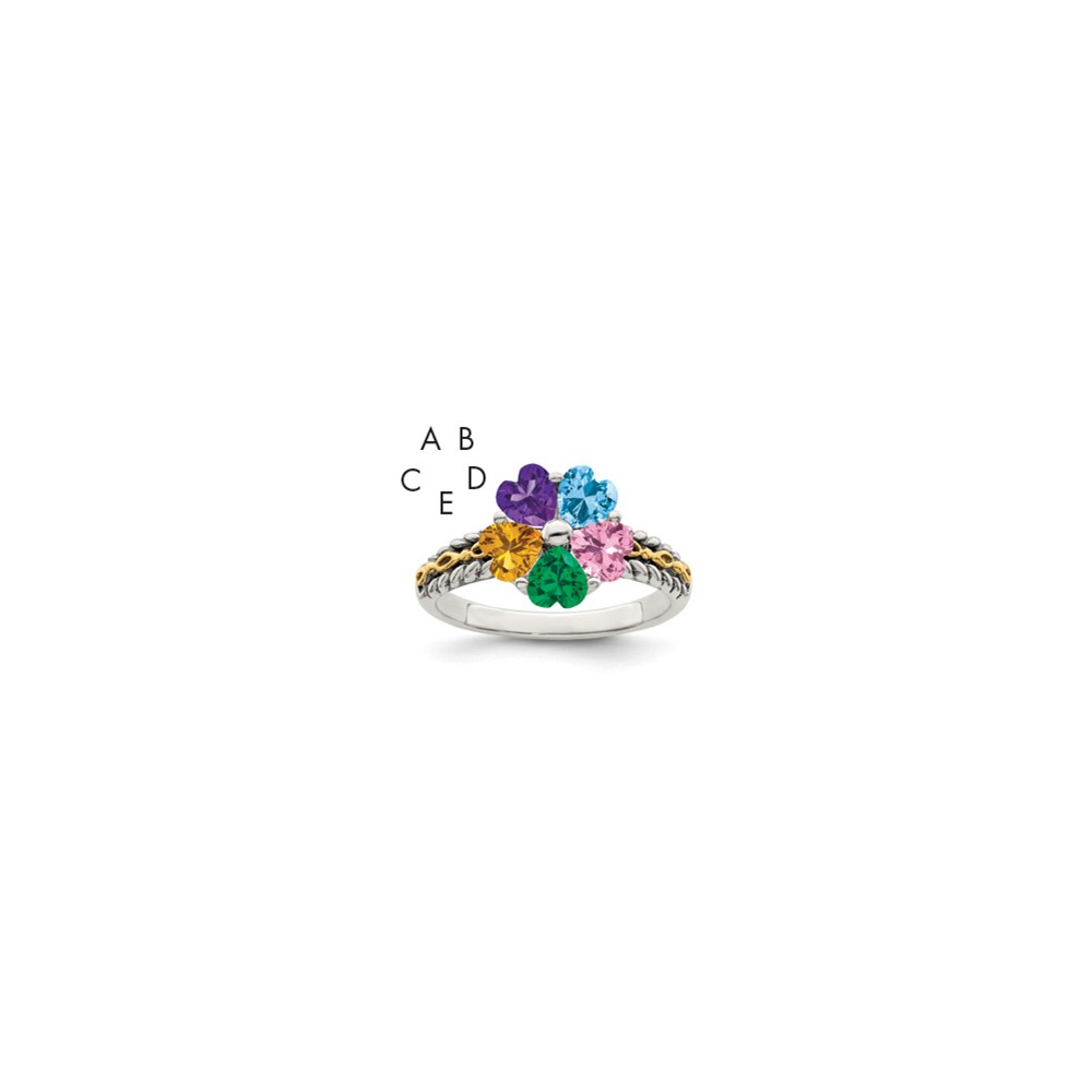 Sterling Silver Antiqued Ring with 14K 5-stone Mother's