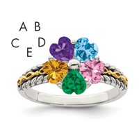 Sterling Silver Antiqued Ring with 14K 5-stone Mother's view 1