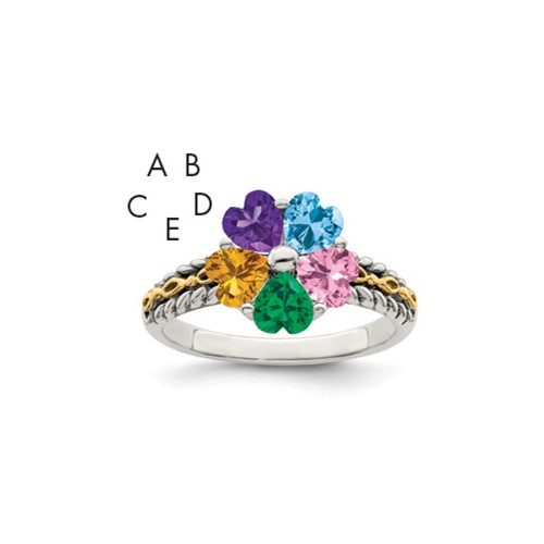 Sterling Silver Antiqued Ring with 14K 5-stone Mother's