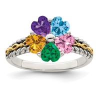 Sterling Silver Antiqued Ring with 14K 5-stone Mother's view 2