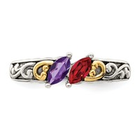 Sterling Silver Antiqued Ring with 14K 2-stone Mother's view 5