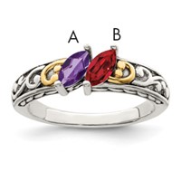 Sterling Silver Antiqued Ring with 14K 2-stone Mother's view 1