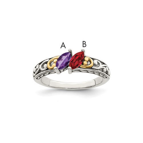 Sterling Silver Antiqued Ring with 14K 2-stone Mother's