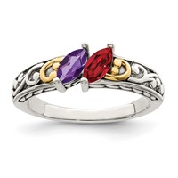 Sterling Silver Antiqued Ring with 14K 2-stone Mother's view 2