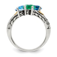 Sterling Silver Antiqued Ring with 14K 3-stone Mother's view 3