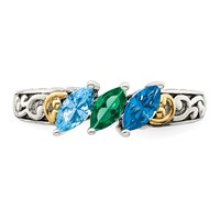 Sterling Silver Antiqued Ring with 14K 3-stone Mother's view 5