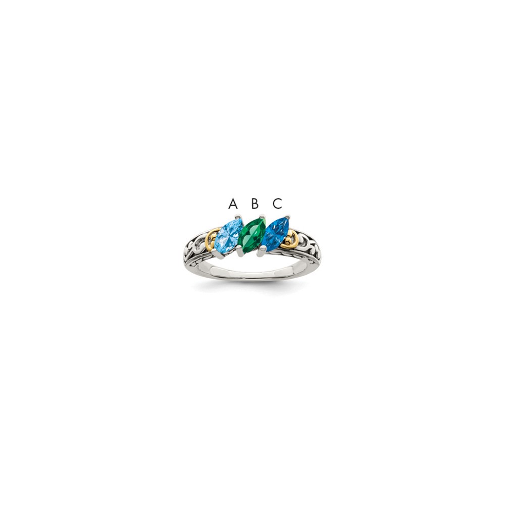 Sterling Silver Antiqued Ring with 14K 3-stone Mother's