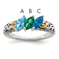 Sterling Silver Antiqued Ring with 14K 3-stone Mother's view 1