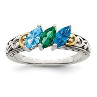 Sterling Silver Antiqued Ring with 14K 3-stone Mother's view 2