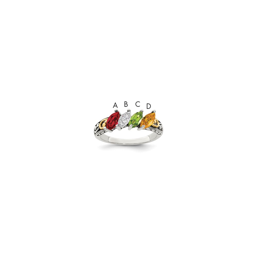 Sterling Silver Antiqued Ring with 14K 4-stone Mother's