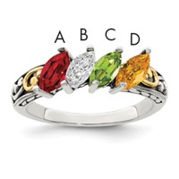 Sterling Silver Antiqued Ring with 14K 4-stone Mother's view 1