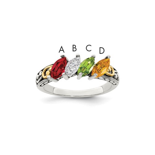 Sterling Silver Antiqued Ring with 14K 4-stone Mother's