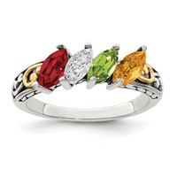Sterling Silver Antiqued Ring with 14K 4-stone Mother's view 2