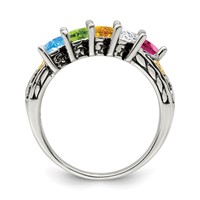 Sterling Silver Antiqued Ring with 14K 5-stone Mother's view 3