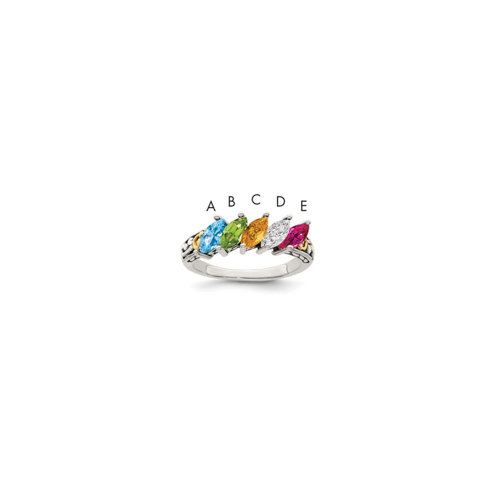 Sterling Silver Antiqued Ring with 14K 5-stone Mother's